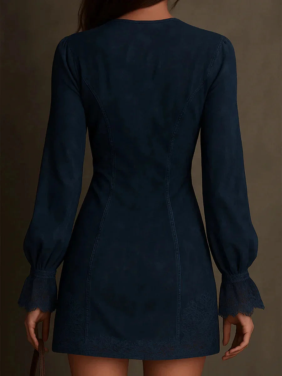 Jasmine | Mini-robe en daim bleu
