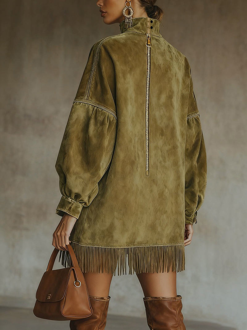 Carol | Robe oversize effet daim avec franges