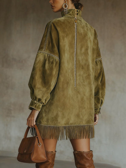 Carol | Robe oversize effet daim avec franges