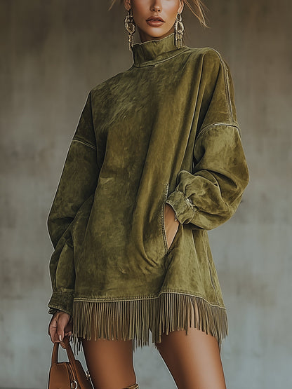 Carol | Robe oversize effet daim avec franges