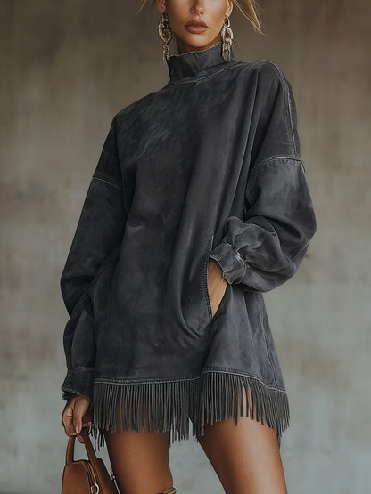 Carol | Robe oversize effet daim avec franges