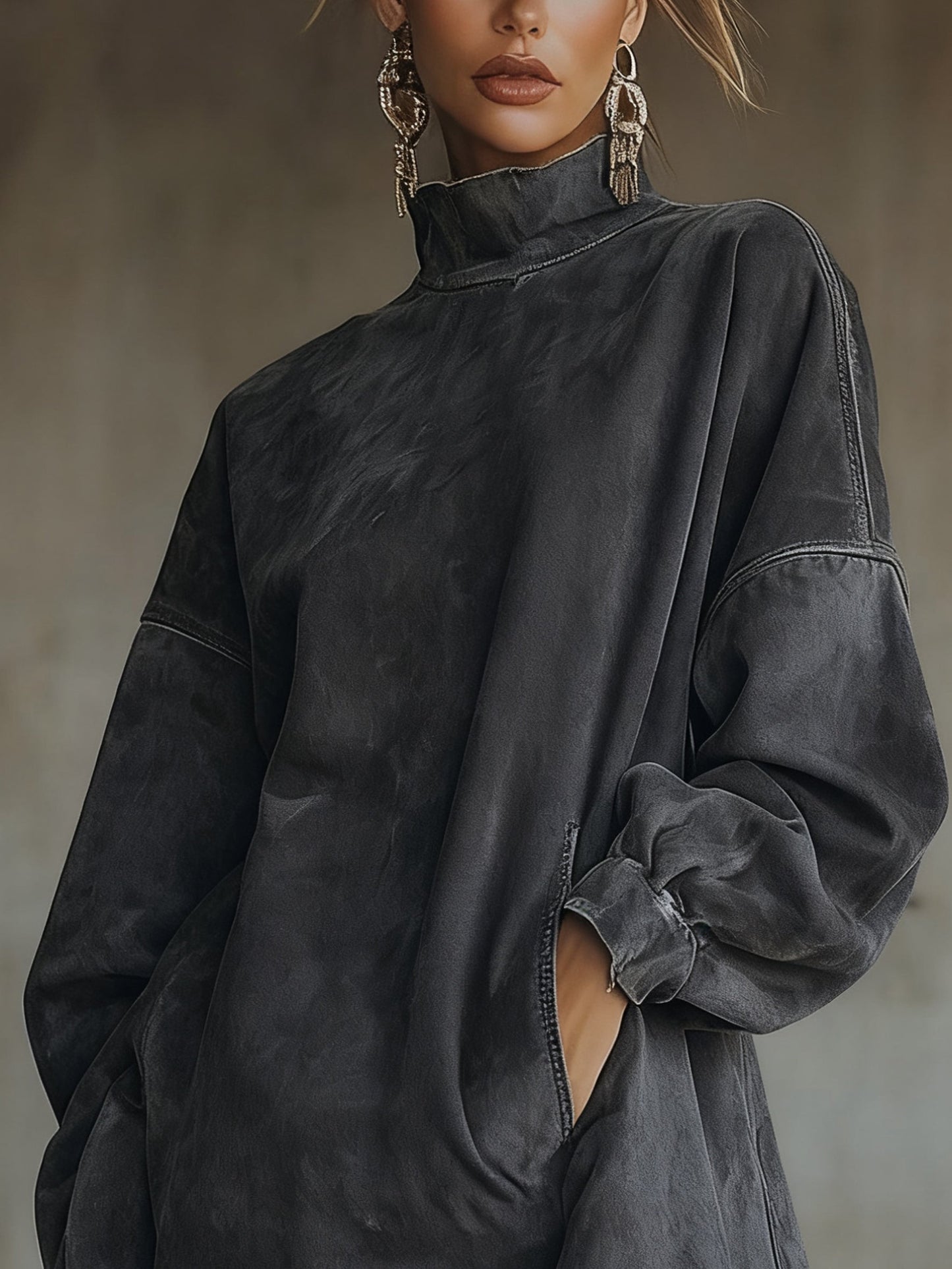 Carol | Robe oversize effet daim avec franges