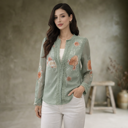 Tina | Blouse en dentelle à imprimé floral bohème