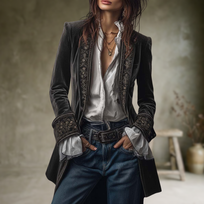 Federica | Veste Longue Vintage Velours Federica – Broderies Élégantes