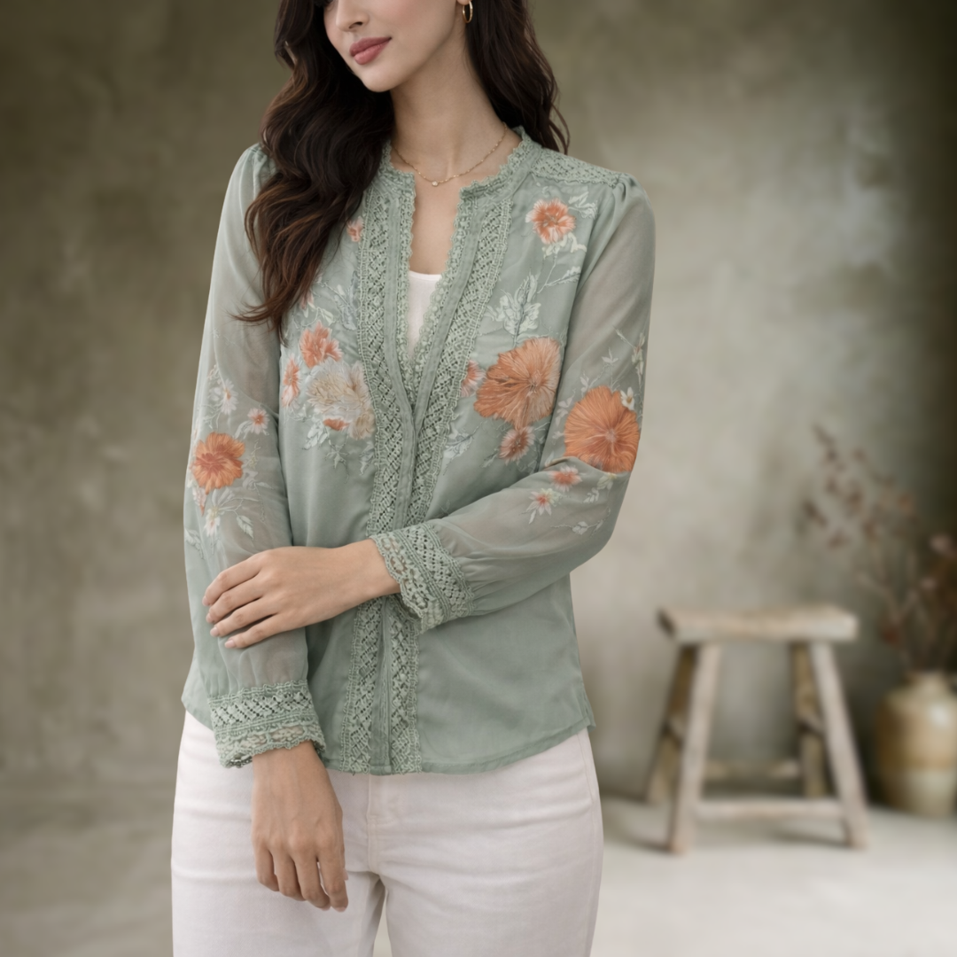 Tina | Blouse en dentelle à imprimé floral bohème