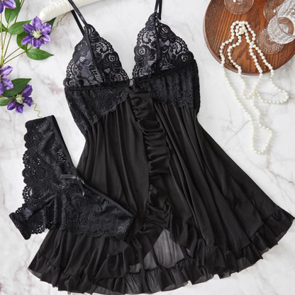 Nine | Ensemble de Nuisette en Dentelle Transparente en 4 couleurs