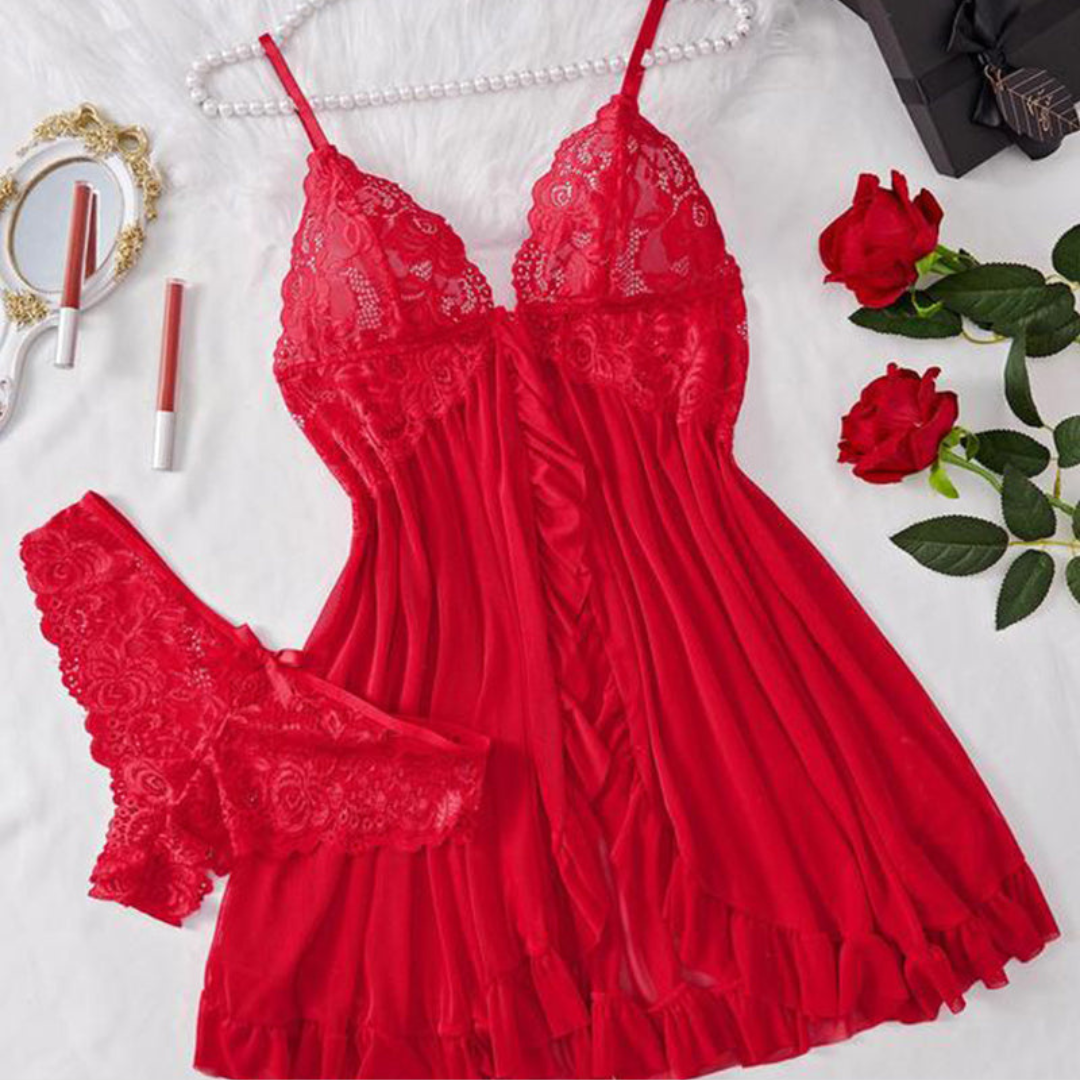 Nine | Ensemble de Nuisette en Dentelle Transparente en 4 couleurs