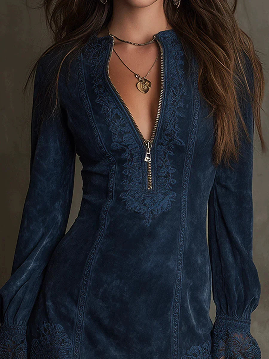 Jasmine | Mini-robe en daim bleu