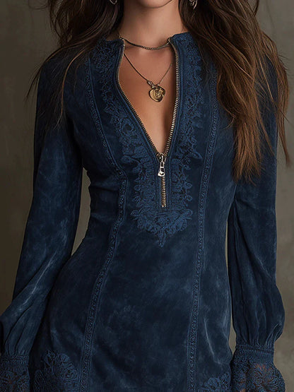 Jasmine | Mini-robe en daim bleu