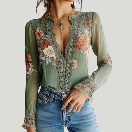 Tina | Blouse en dentelle à imprimé floral bohème
