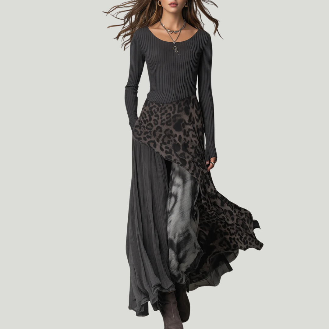 Kema | Longue robe avec élégant imprimé léopard