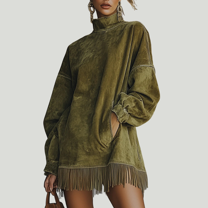 Carol | Robe oversize effet daim avec franges