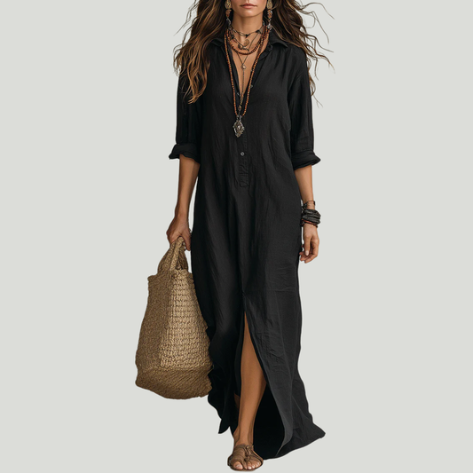 Soline | Robe longue noire ample à boutons