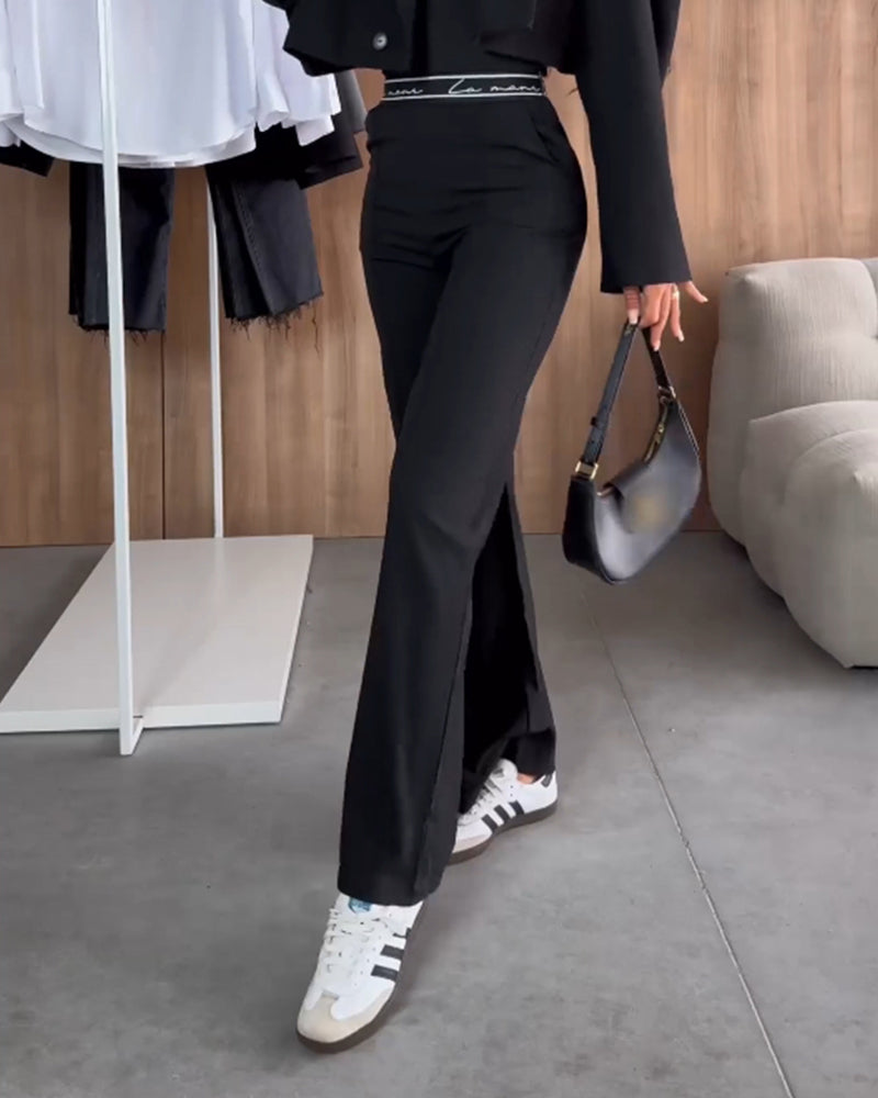 Iloon | Pantalon droit décontracté de couleur unie avec fermeture éclair et poche
