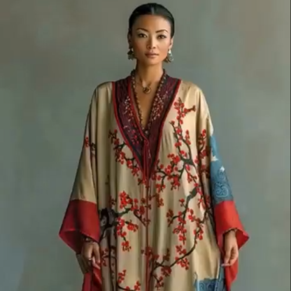 Wendy | Robe longue à fleurs de prunier rouge japonais