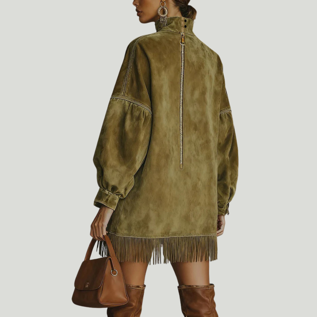 Carol | Robe oversize effet daim avec franges