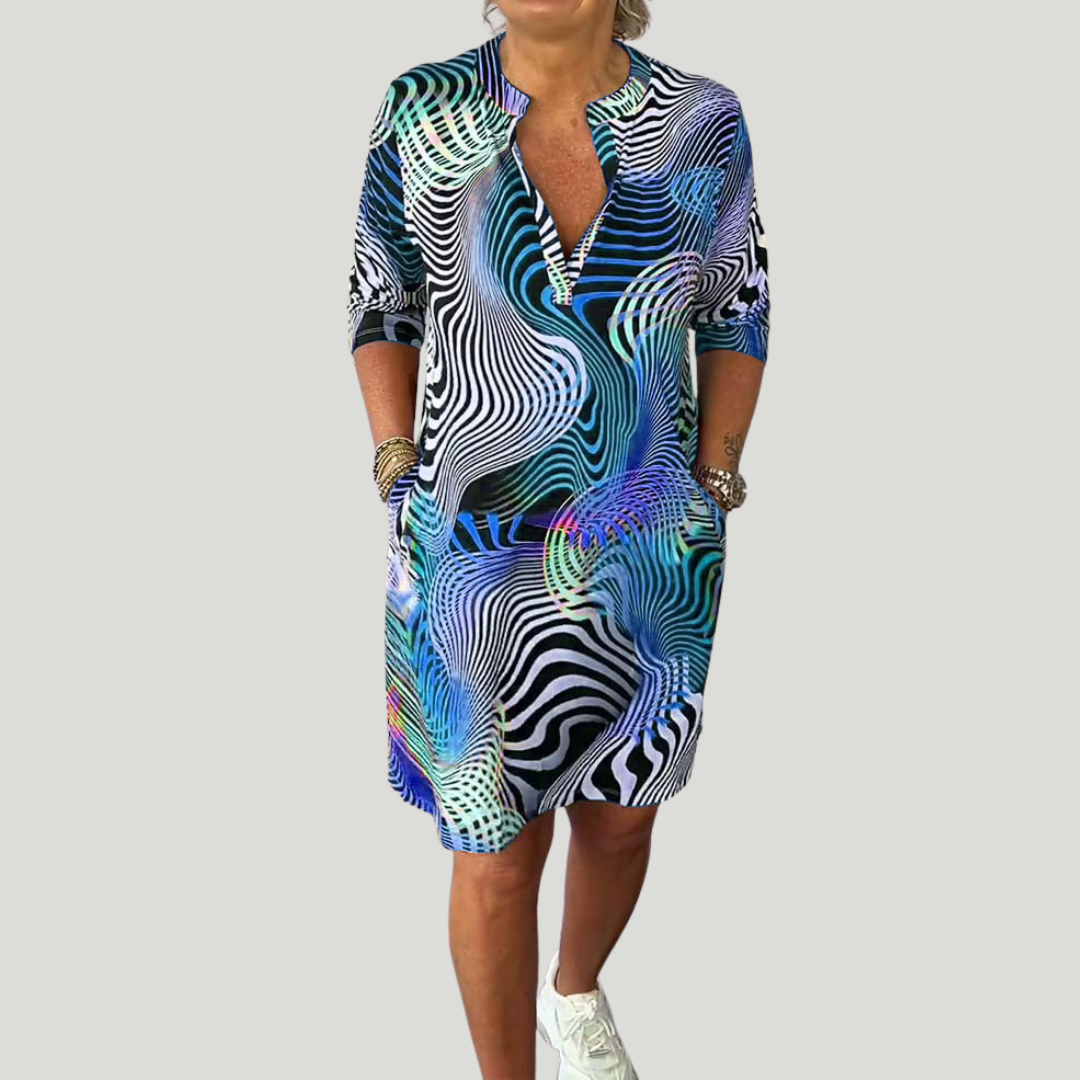 Ria | Robe colorée à col en V – Robe tendance pour femme Casual Chic