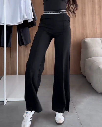 Iloon | Pantalon droit décontracté de couleur unie avec fermeture éclair et poche