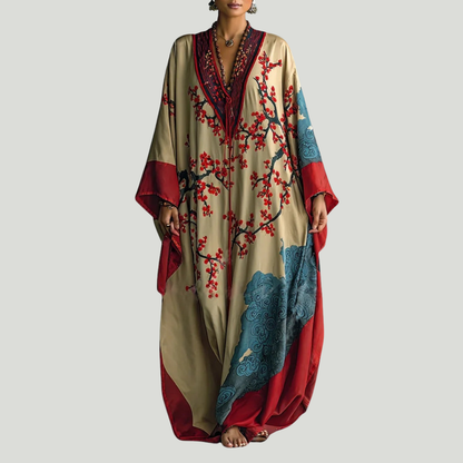 Wendy | Robe longue à fleurs de prunier rouge japonais