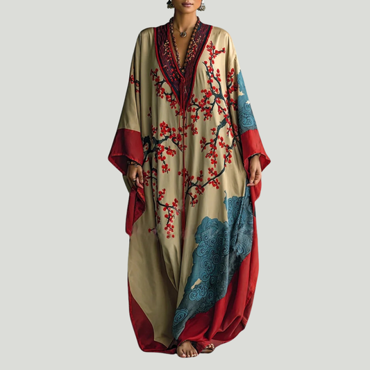 Wendy | Robe longue à fleurs de prunier rouge japonais