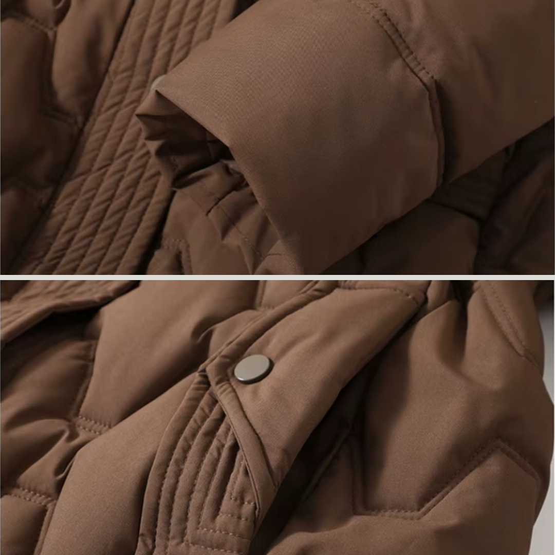 Nour | Long manteau matelassé chic à capuche