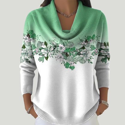 Tasnime | Pull Fleuri Dégradé Col Fluide