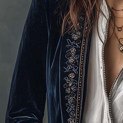 Federica | Veste Longue Vintage Velours Federica – Broderies Élégantes