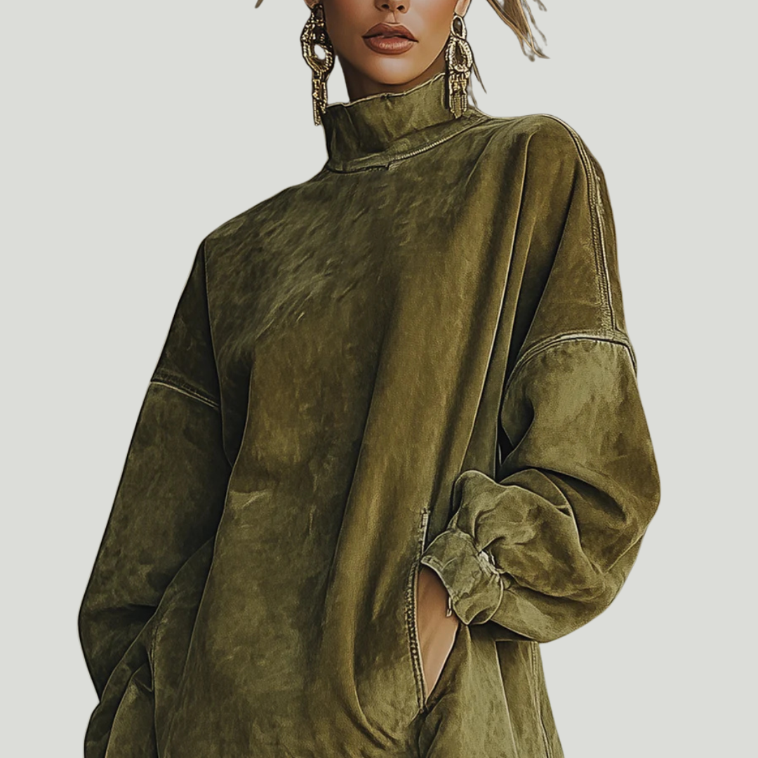 Carol | Robe oversize effet daim avec franges