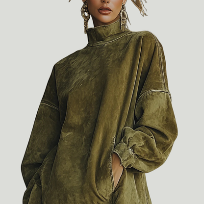 Carol | Robe oversize effet daim avec franges