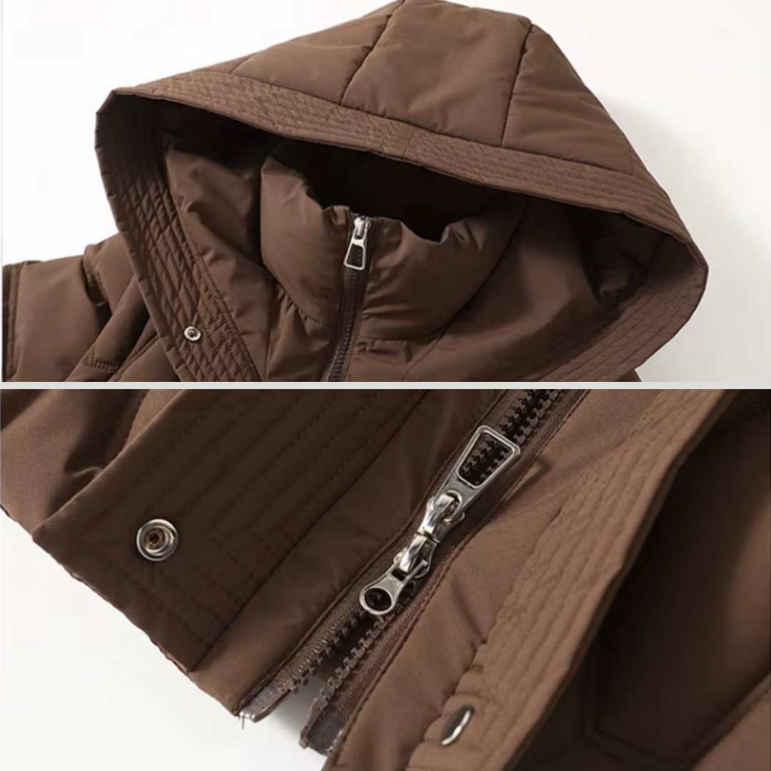 Nour | Long manteau matelassé chic à capuche