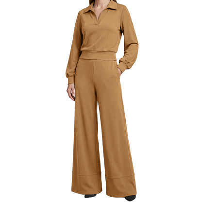Amalia | Costume femme avec chemisier à revers et pantalon large