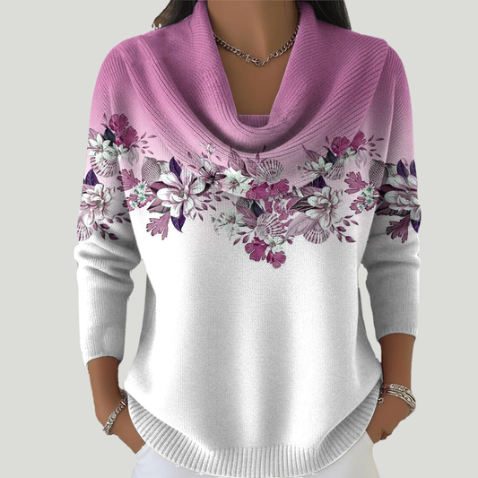 Tasnime | Pull Fleuri Dégradé Col Fluide