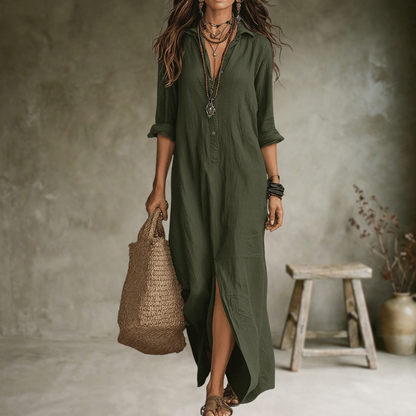 Soline | Robe longue noire ample à boutons