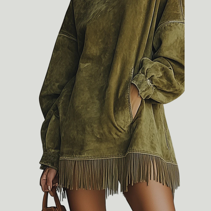 Carol | Robe oversize effet daim avec franges