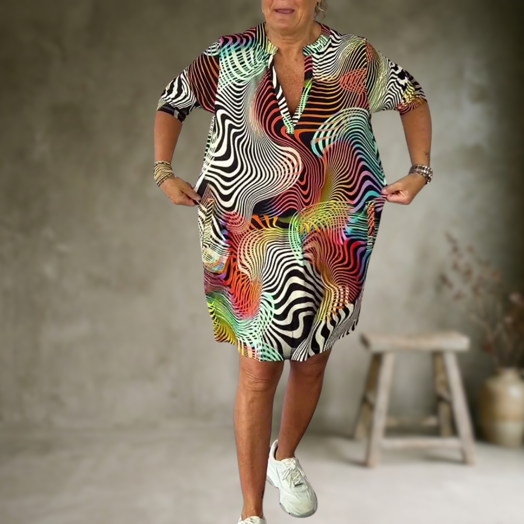 Ria | Robe colorée à col en V – Robe tendance pour femme Casual Chic