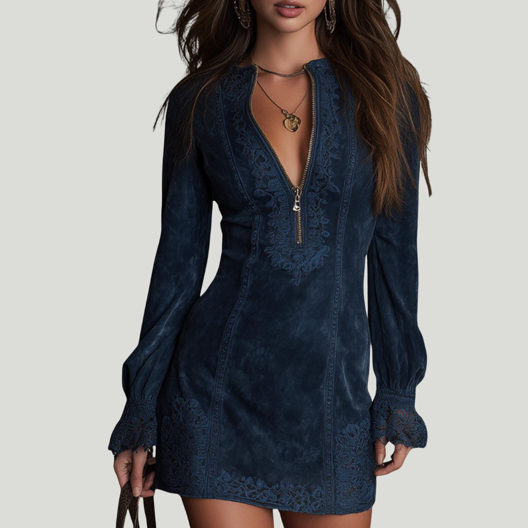 Jasmine | Mini-robe en daim bleu