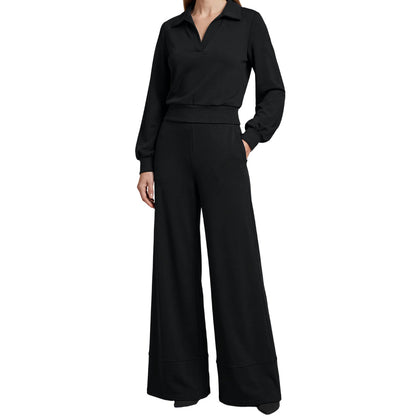 Amalia | Costume femme avec chemisier à revers et pantalon large