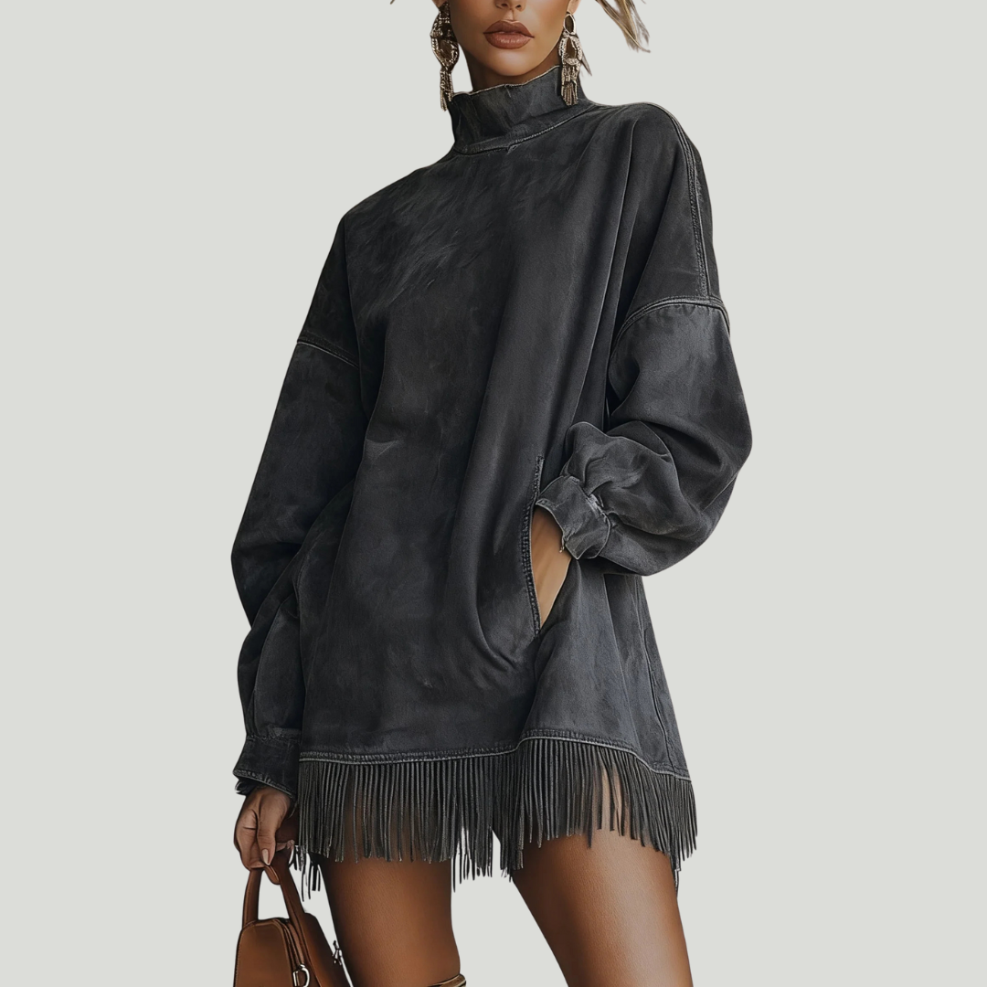 Carol | Robe oversize effet daim avec franges