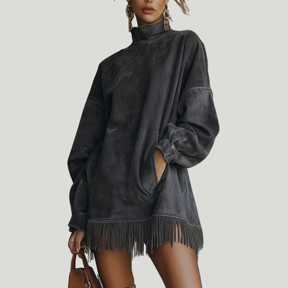 Carol | Robe oversize effet daim avec franges