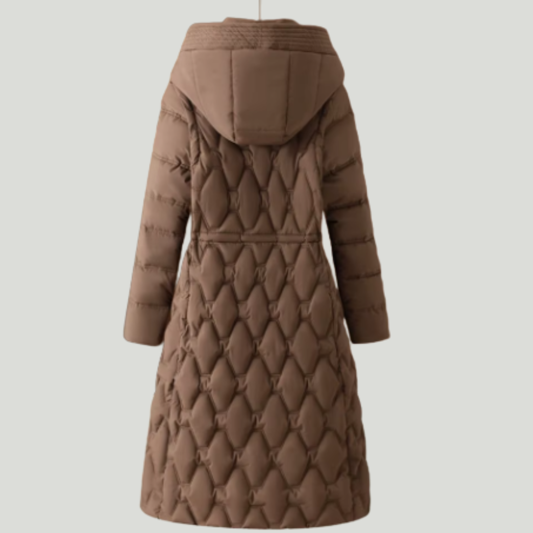 Nour | Long manteau matelassé chic à capuche
