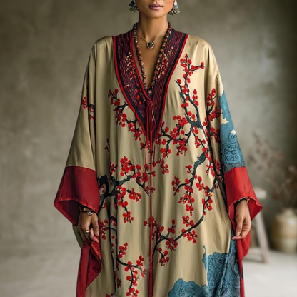 Wendy | Robe longue à fleurs de prunier rouge japonais