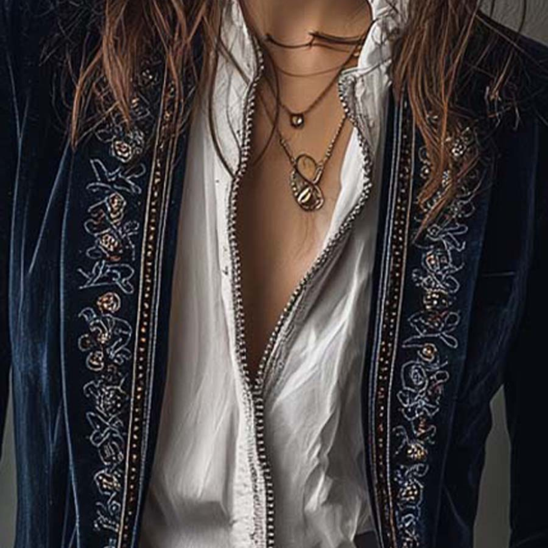 Federica | Veste Longue Vintage Velours Federica – Broderies Élégantes