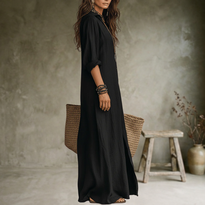 Soline | Robe longue noire ample à boutons