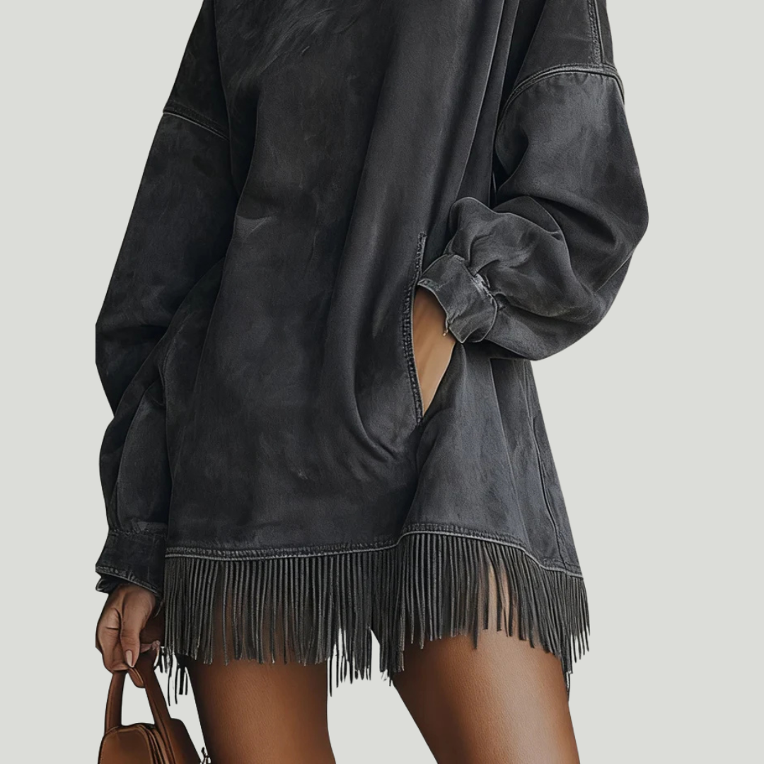 Carol | Robe oversize effet daim avec franges