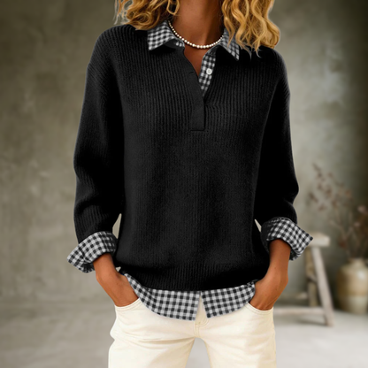 Busra | Pull avec détails à carreaux