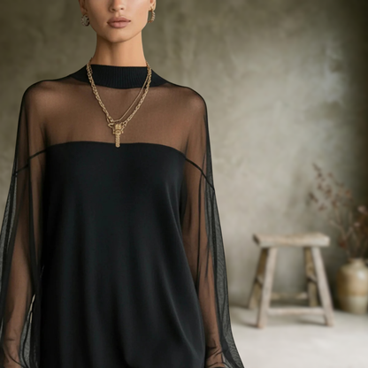 Marisse | Robe à manches lanterne Couleur unie Patchwork