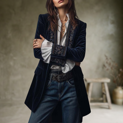 Federica | Veste Longue Vintage Velours Federica – Broderies Élégantes