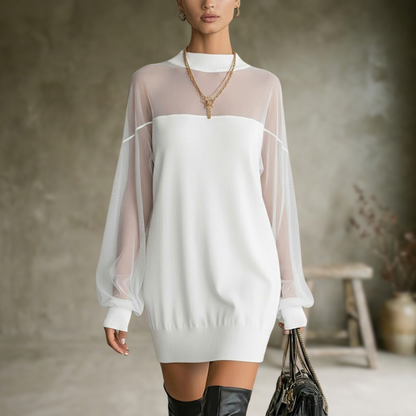 Marisse | Robe à manches lanterne Couleur unie Patchwork