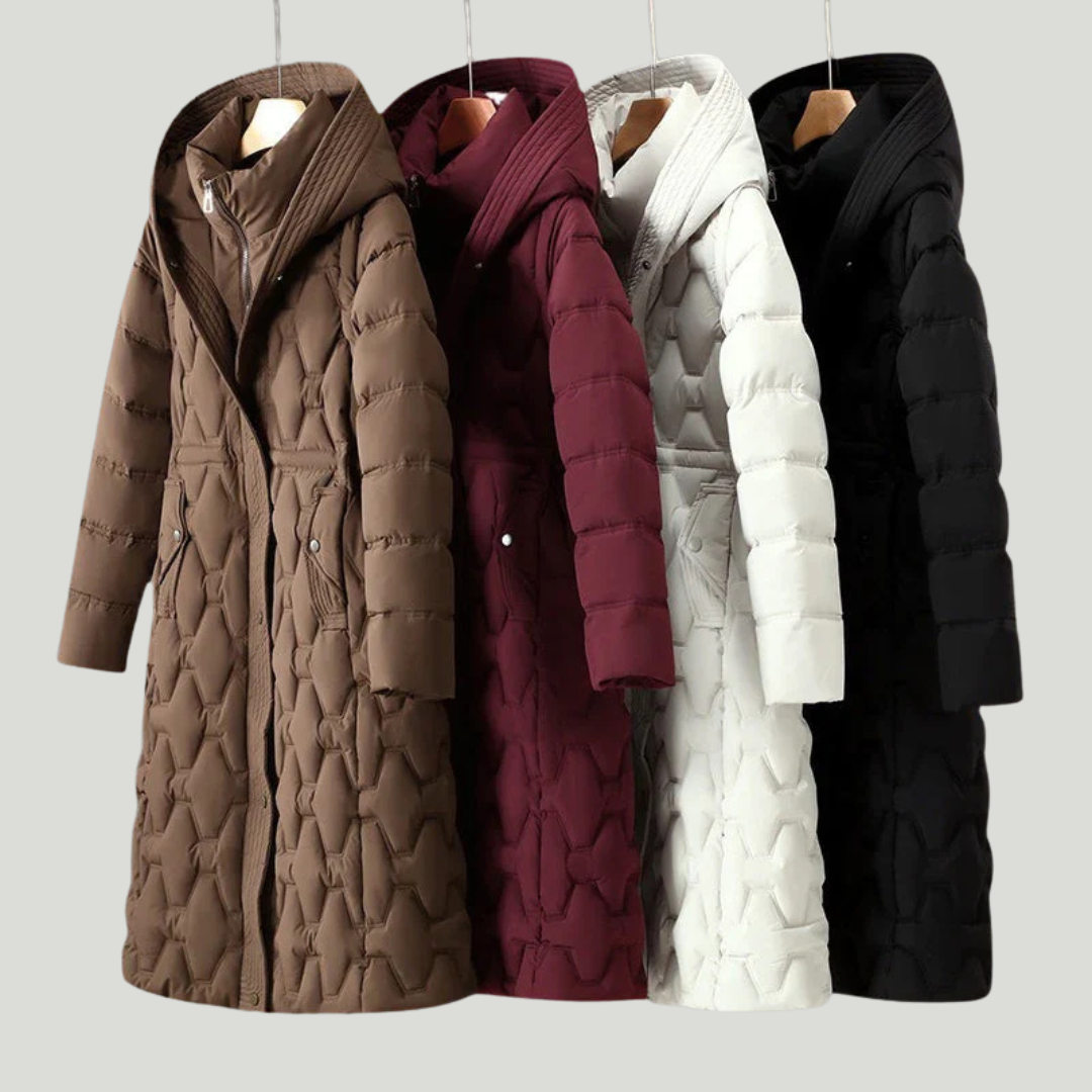 Nour | Long manteau matelassé chic à capuche
