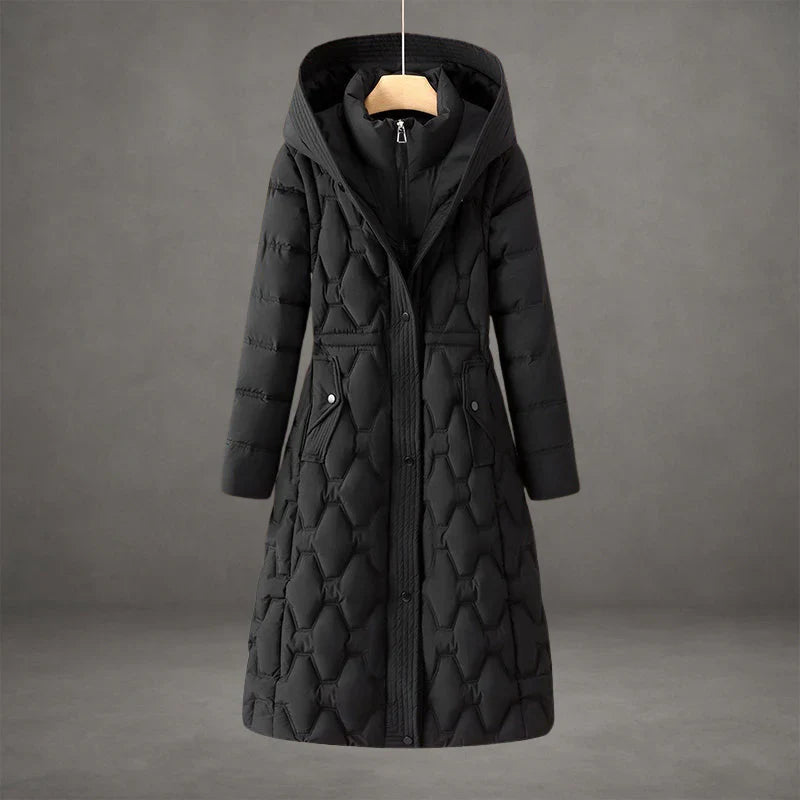 Nour | Long manteau matelassé chic à capuche